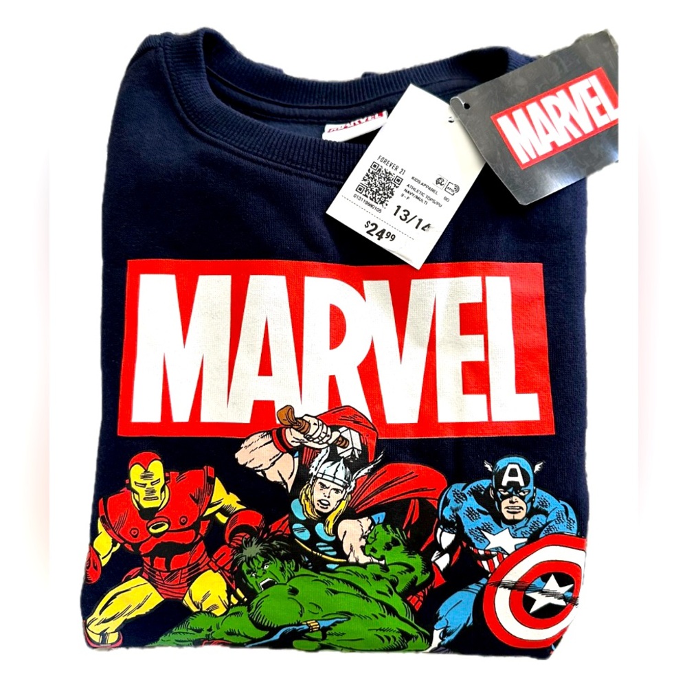 Forever 21 Marvel Navy Sweatshirt with Superhero Print